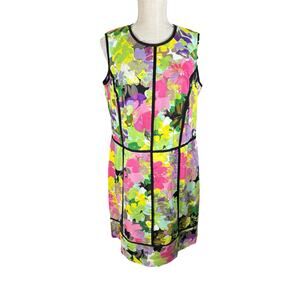 Calvin Klein Watercolor Floral Sheath Dress Women's 14W Sleeveless Cotton Spring